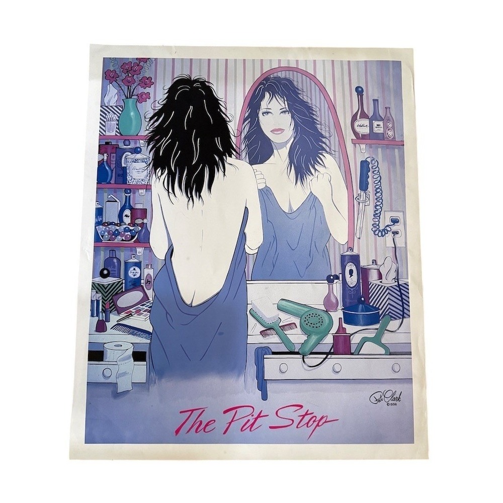 Pat Clark The Pit Stop Vintage Art Print Poster Glam Vanity Mirror 26x20 1990's